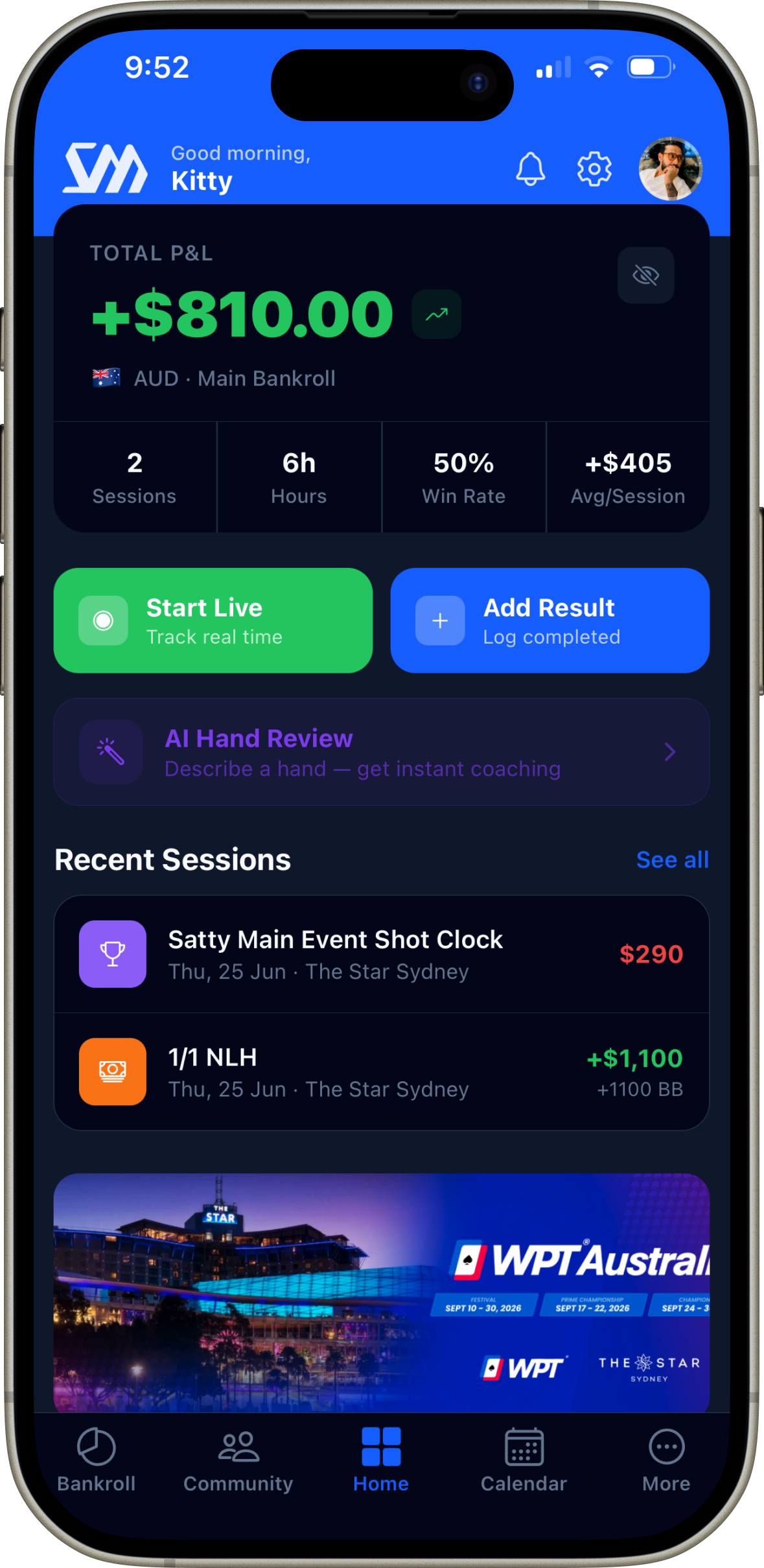Stakemate bankroll dashboard